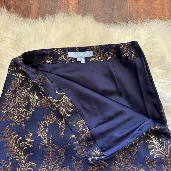 Hill House The Hallie Skirt in Navy Bird Brocade Size XS - Picture 6 of 7